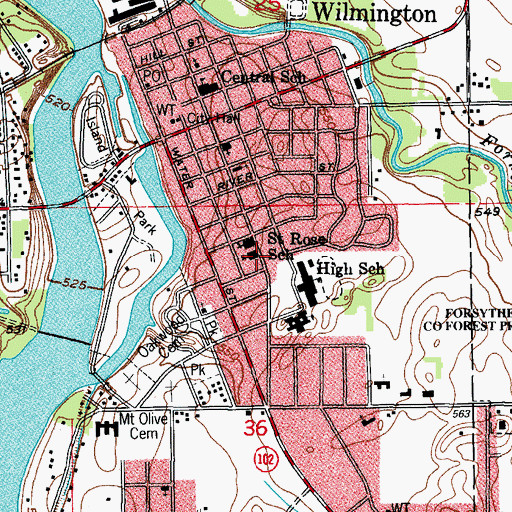 Topographic Map of Saint Rose School, IL