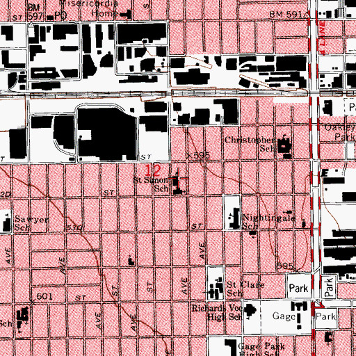 Topographic Map of Saint Simon School, IL