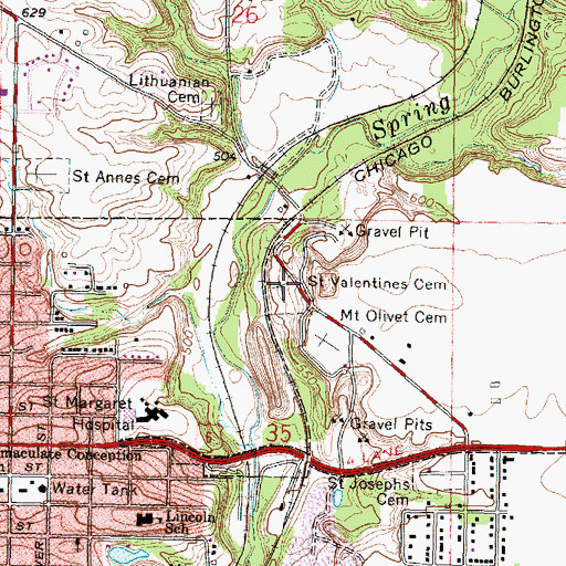 Topographic Map of Saint Valentines Cemetery, IL