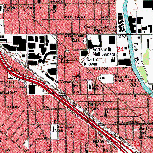 Topographic Map of Saint Veronicas School, IL