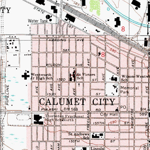 Topographic Map of Saint Victors School (historical), IL