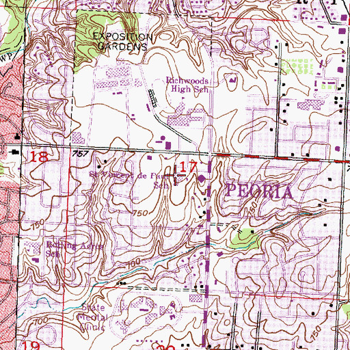 Topographic Map of Saint Vincent de Paul School, IL
