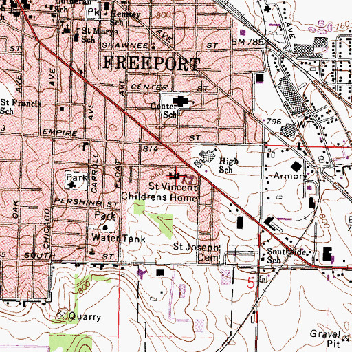 Topographic Map of Saint Vincent Childrens Home, IL
