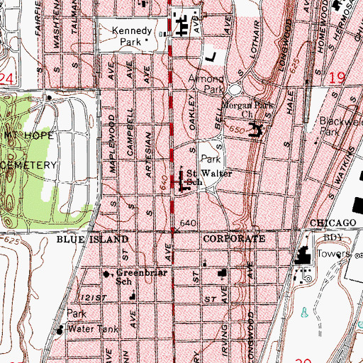 Topographic Map of Saint Walter School, IL