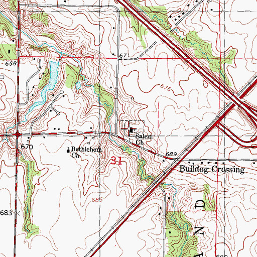 Topographic Map of Salem Church, IL
