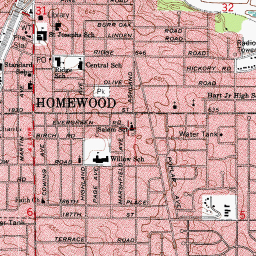 Topographic Map of Salem School, IL