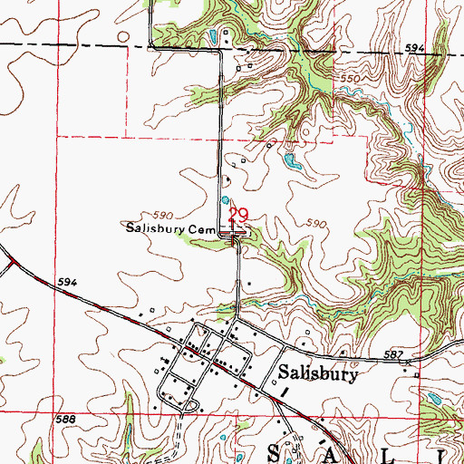 Topographic Map of Salisbury Cemetery, IL