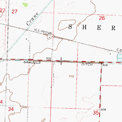 Topographic Map of Samuels Ditch, IL