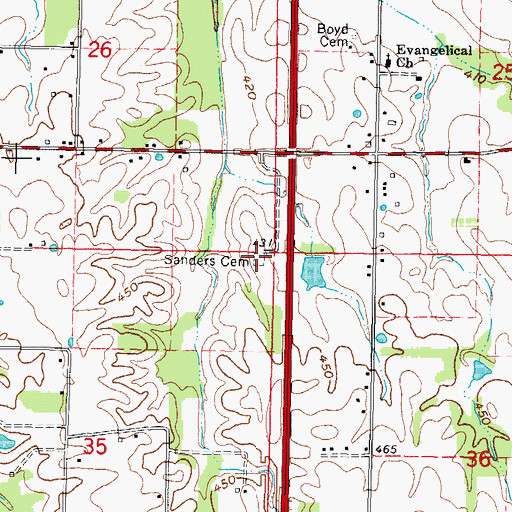 Topographic Map of Sanders Cemetery, IL