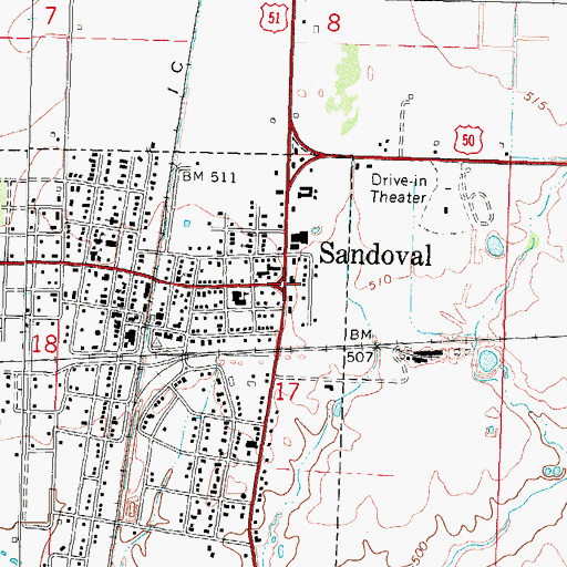 Topographic Map of Sandoval, IL