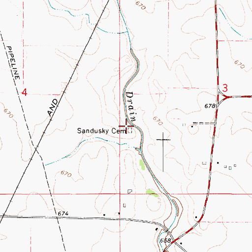 Topographic Map of Sandusky Cemetery, IL