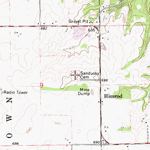 Topographic Map of Sandusky Cemetery, IL