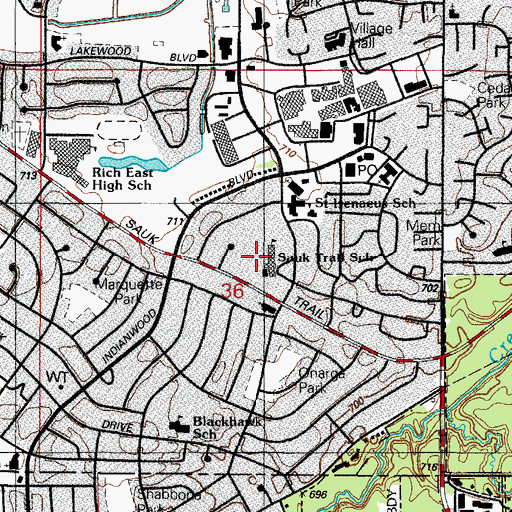 Topographic Map of Sauk Trail School, IL