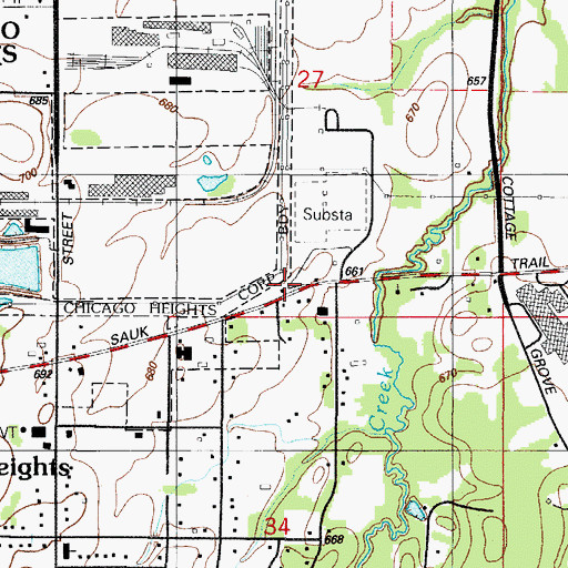 Topographic Map of Sauk Trail School, IL