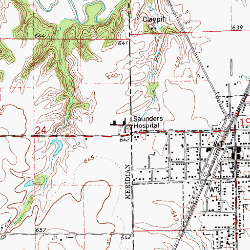 Topographic Map of Saunders Hospital (historical), IL
