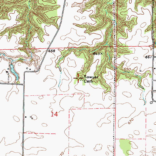 Topographic Map of Sawyer Cemetery, IL