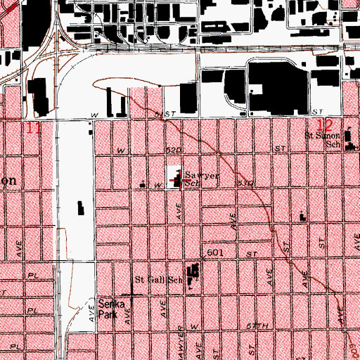 Topographic Map of Sawyer Elementary School, IL