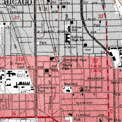 Topographic Map of Schreiber Park, IL