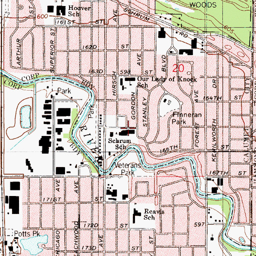 Topographic Map of Schrum Memorial Junior High School, IL