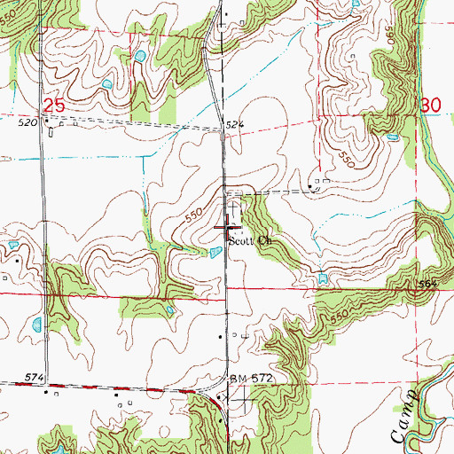 Topographic Map of Scott Church, IL