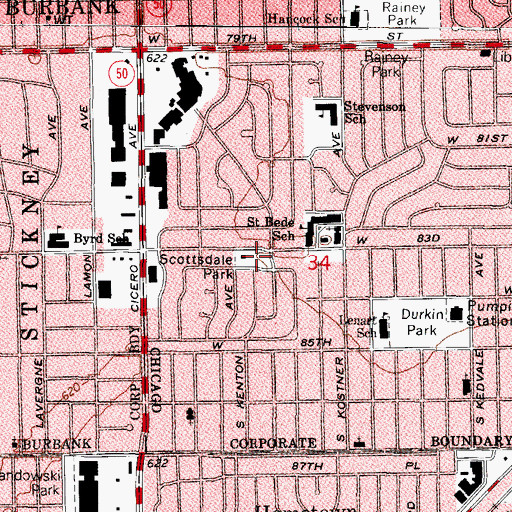 Topographic Map of Scottsdale Park, IL