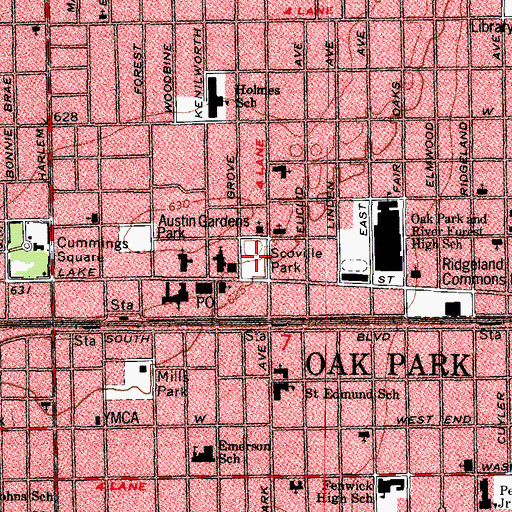 Topographic Map of Scoville Park, IL