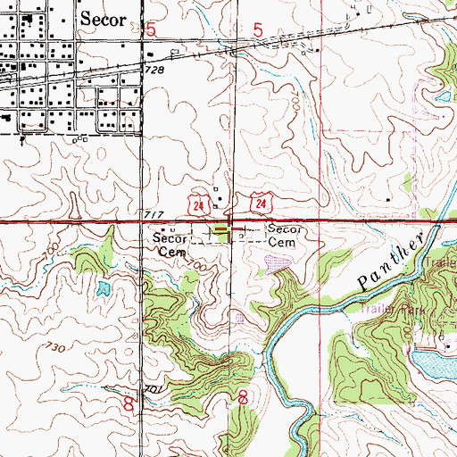 Topographic Map of Secor Cemetery, IL