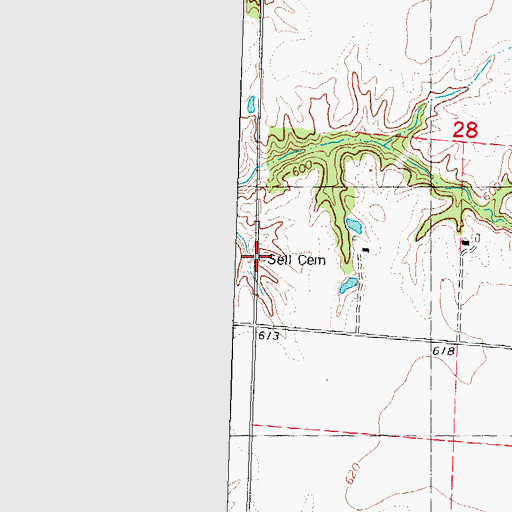 Topographic Map of Sell Cemetery, IL