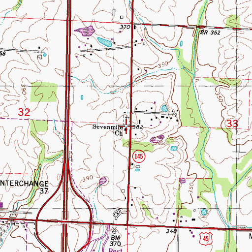 Topographic Map of Seven Mile Baptist Church, IL