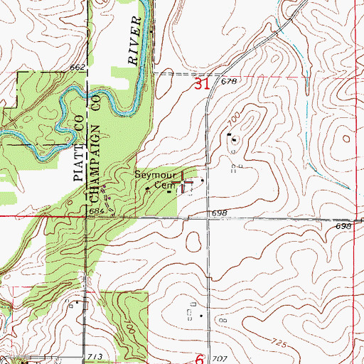Topographic Map of Seymour Methodist Episcopal Cemetery, IL
