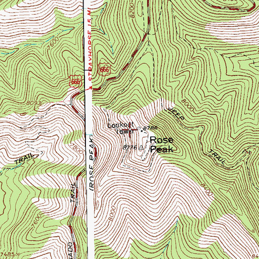 Topographic Map of Rose Peak Lookout, AZ