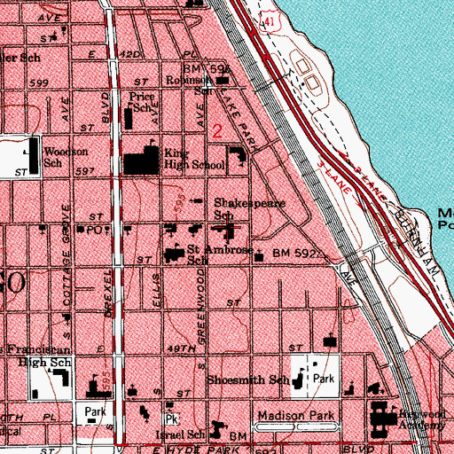 Topographic Map of Shakespeare Elementary School, IL