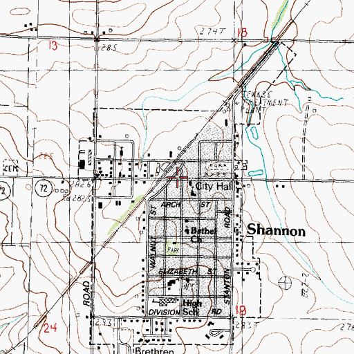 Topographic Map of Shannon, IL