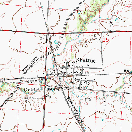 Topographic Map of Shattuc, IL