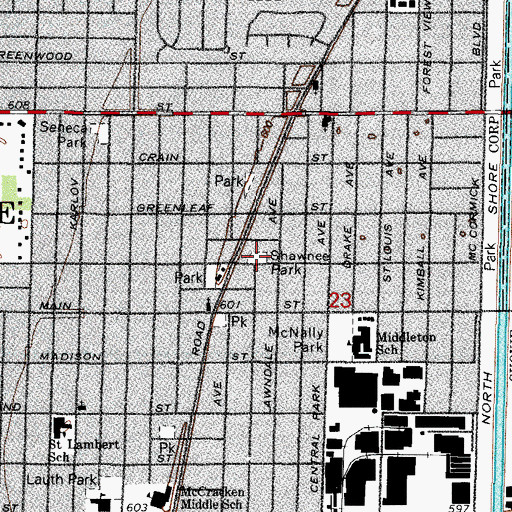 Topographic Map of Shawnee Park, IL