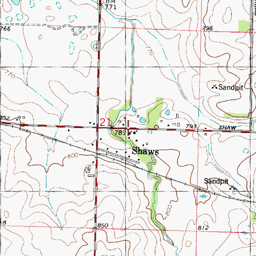 Topographic Map of Shaws, IL