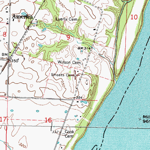 Topographic Map of Sheets Cemetery, IL