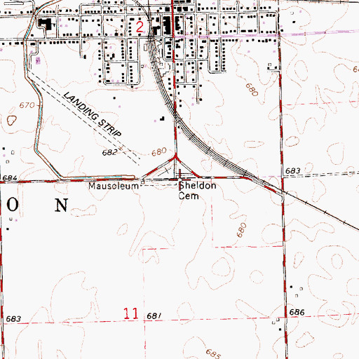 Topographic Map of Sheldon Cemetery, IL