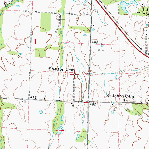 Topographic Map of Shelton Cemetery, IL