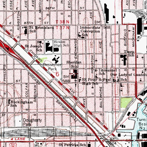 Topographic Map of Sheridan Elementary School, IL