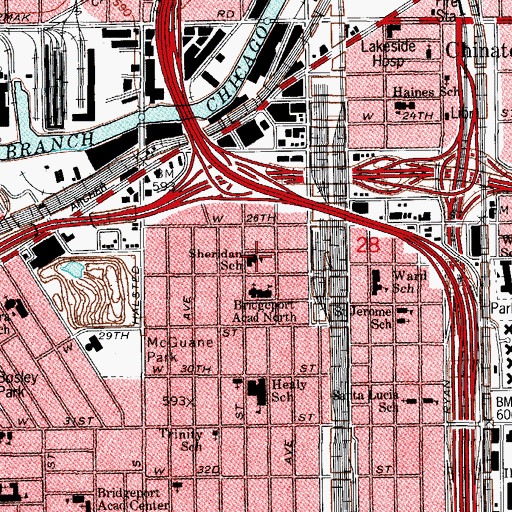 Topographic Map of M Sheridan Magnet School, IL