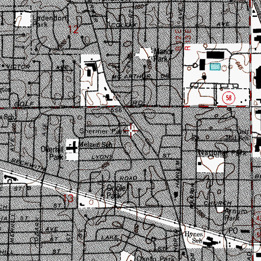 Topographic Map of Shermer Park, IL