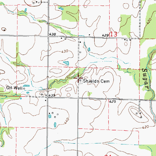 Topographic Map of Shields Cemetery, IL