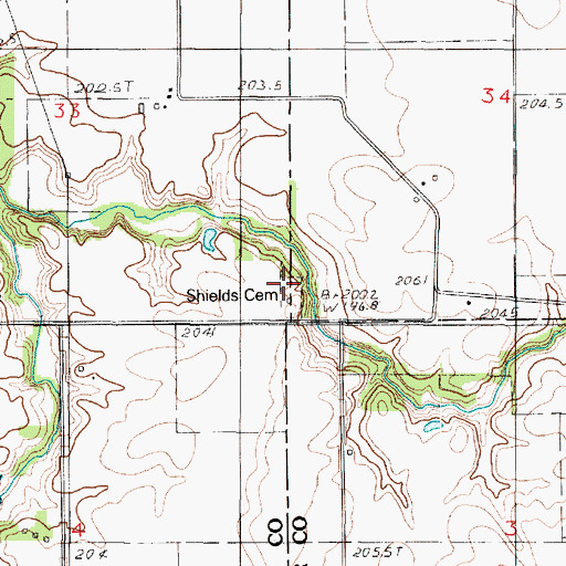 Topographic Map of Shields Cemetery, IL