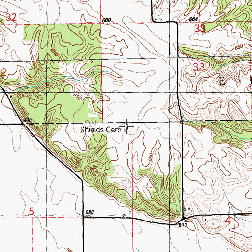 Topographic Map of Shields Cemetery, IL
