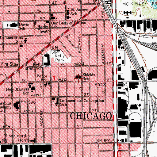 Topographic Map of Shields Elementary School, IL