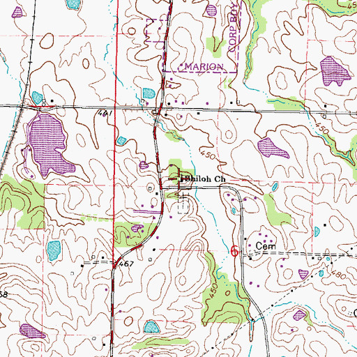 Topographic Map of Shiloh Church, IL