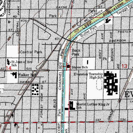 Topographic Map of Shore Elementary School, IL