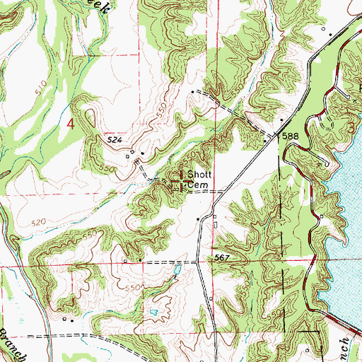 Topographic Map of Shott Cemetery, IL