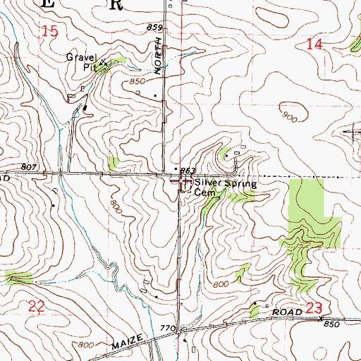 Topographic Map of Silver Spring Cemetery, IL